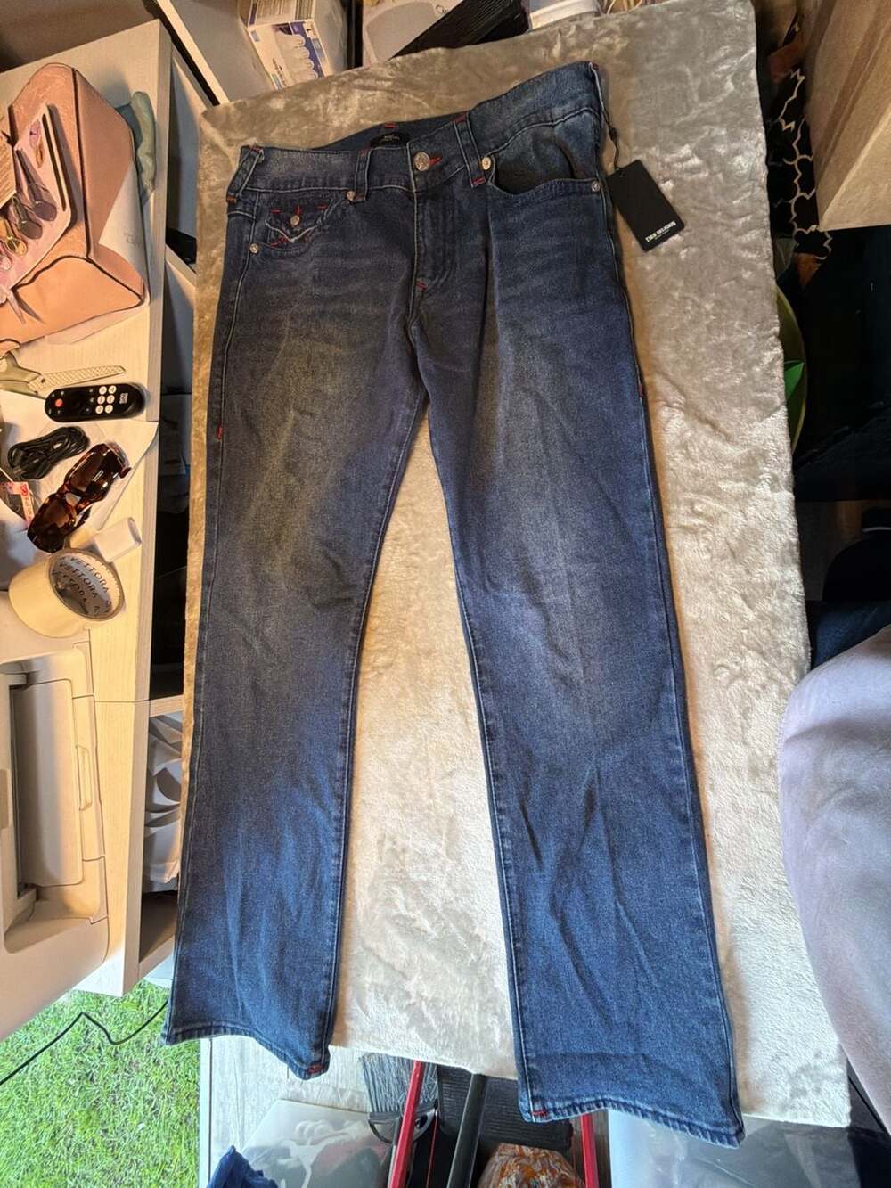 True Religion Ricky Big T Flap Straight Jeans Dark Shivering Wash Size 36